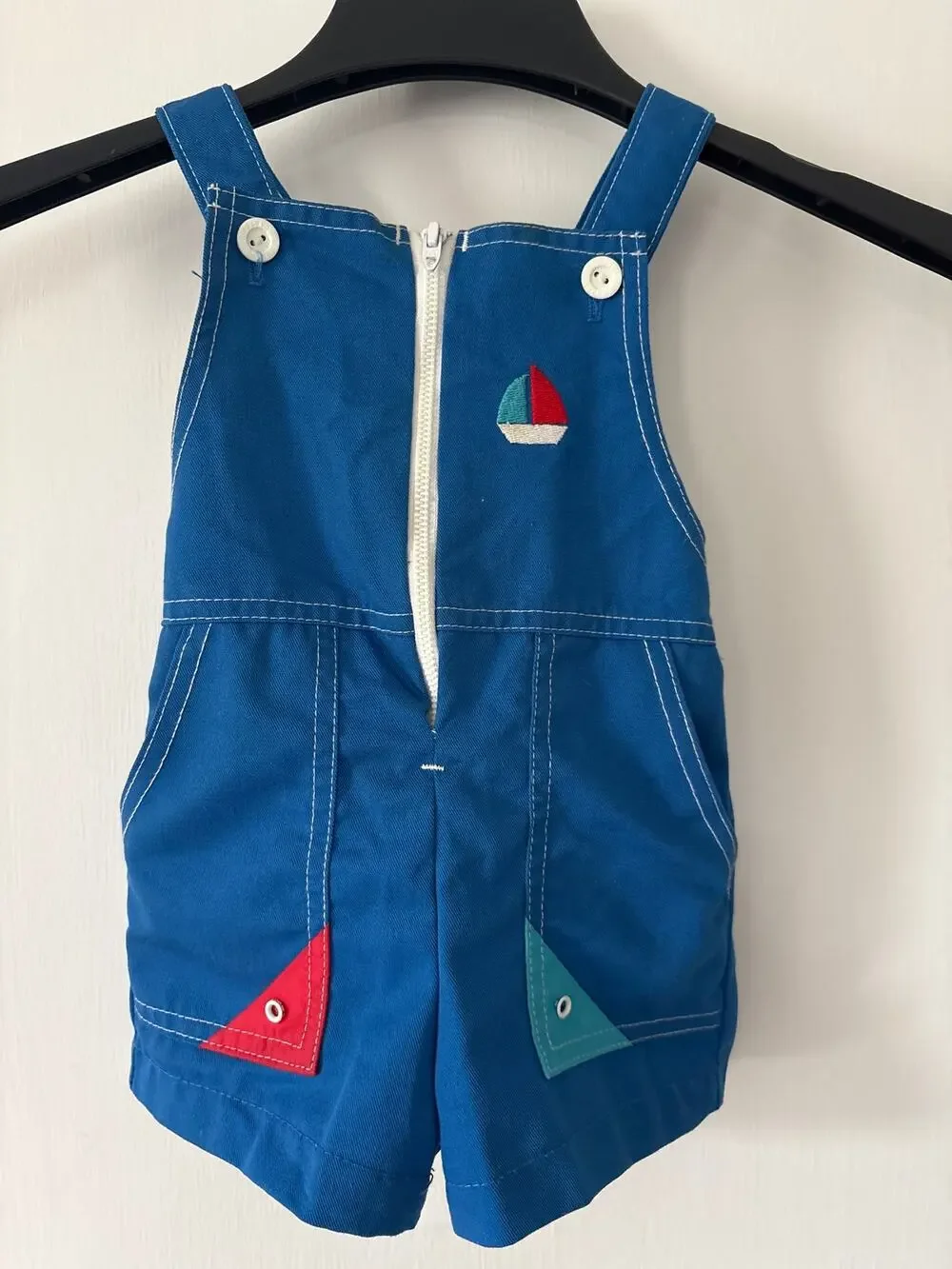Carters Vintage Sailboat Shortalls Romper Embroidered Size 18 Months